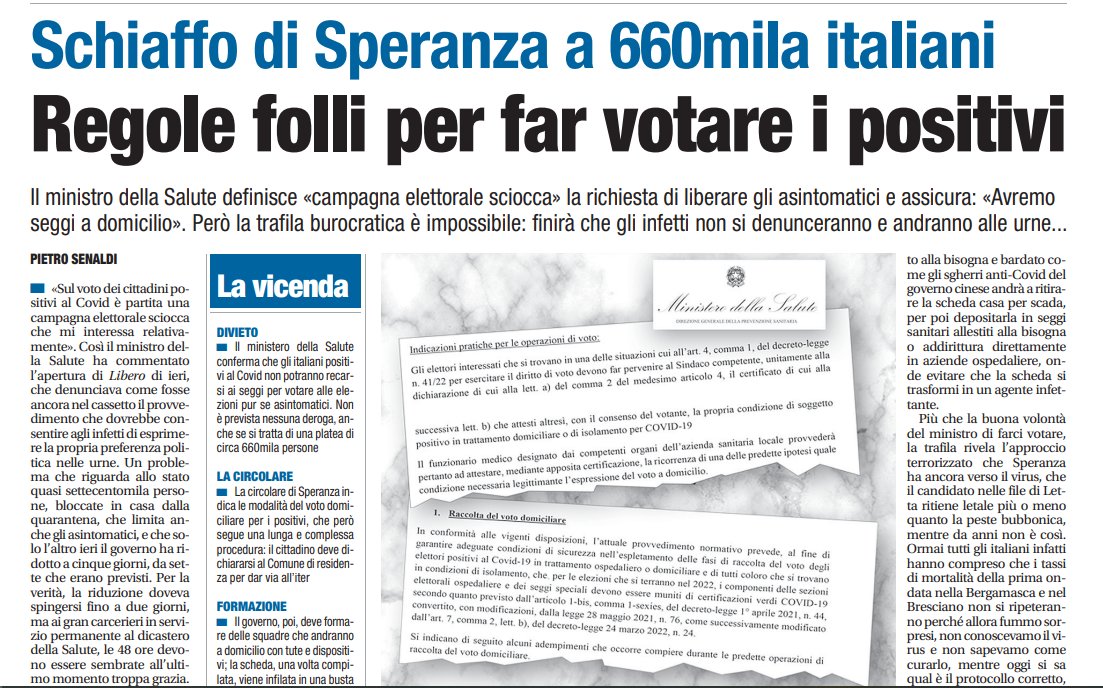 OrtigiaP's tweet photo. LE PROVANO TUTTE PER NON FAR VOTARE.. #Speranza :gli italiani positivi al Covid non potranno recarsi ai seggi per votare alle elezioni pur se asintomatici.Non è prevista nessuna deroga, anche se si tratta di circa 660mila persone. Trafila impossibile per votare a casa. #NOTAMPONI https://t.co/KZVJYrvrYB