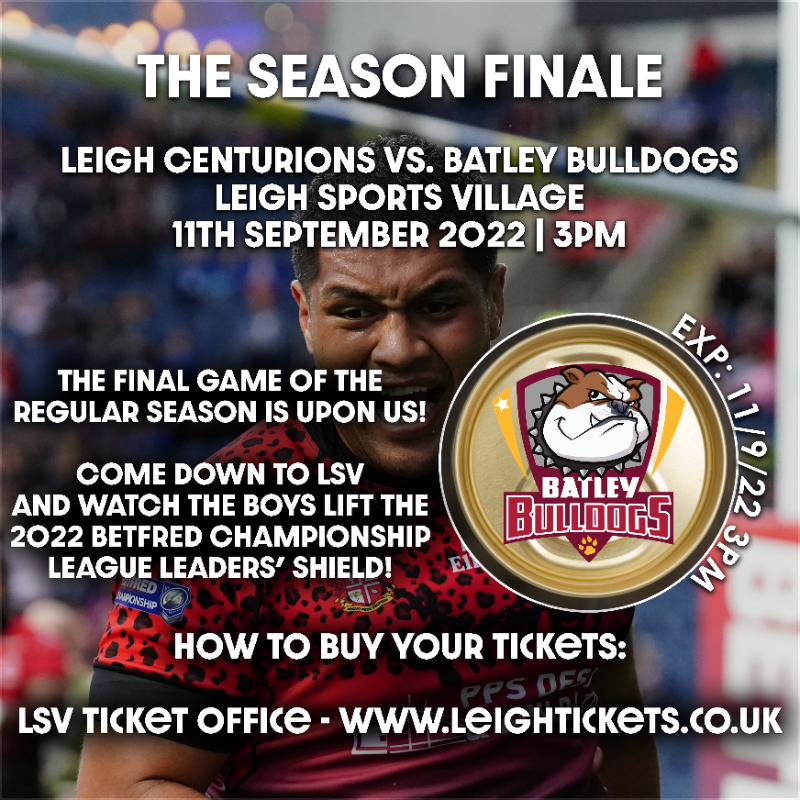 LeighLeopardsRL's tweet photo. 🎟️ 𝘽𝘼𝙏𝙇𝙀𝙔 𝙏𝙄𝘾𝙆𝙀𝙏𝙎 𝙊𝙉 𝙎𝘼𝙇𝙀!

Our final game of the regular season is nearly here and tickets are available.

Come down to @lsvstadium and watch the lads lift the 2022 @Betfred Championship League Leaders' Shield! 🤩

Read more about this below. 👇

#Leythers 🔴