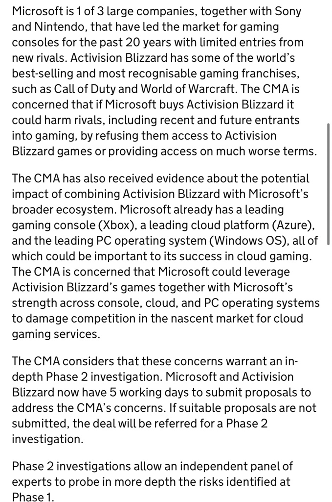 charlieINTEL's tweet photo. Phil Spencer’s statement comes as the UK government has announced they’re expanding their investigation into the acquisition. UK government are concerned about Microsoft owning Call of Duty and are going to further investigate before approving. https://t.co/alkVgYosGd