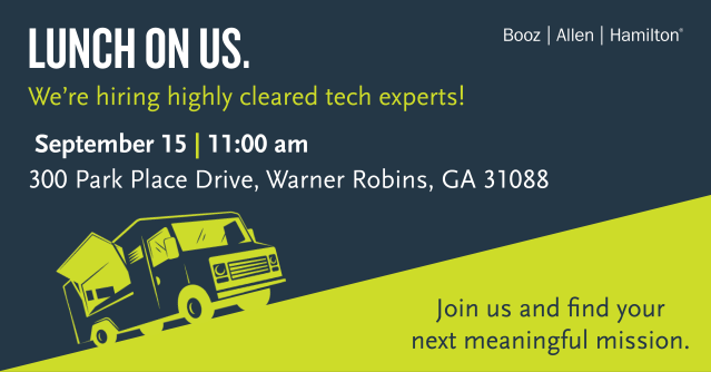 VPichRecruits's tweet photo. Ready to nourish your career? Meet #LifeatBooz Warner Robins over lunch and see how your technical expertise can drive real-world change for our nation’s warfighters. Register today to join us! #hiringevent #HoustonCountyGA https://t.co/hfjjPTza9O https://t.co/Hg3TqMFxcw