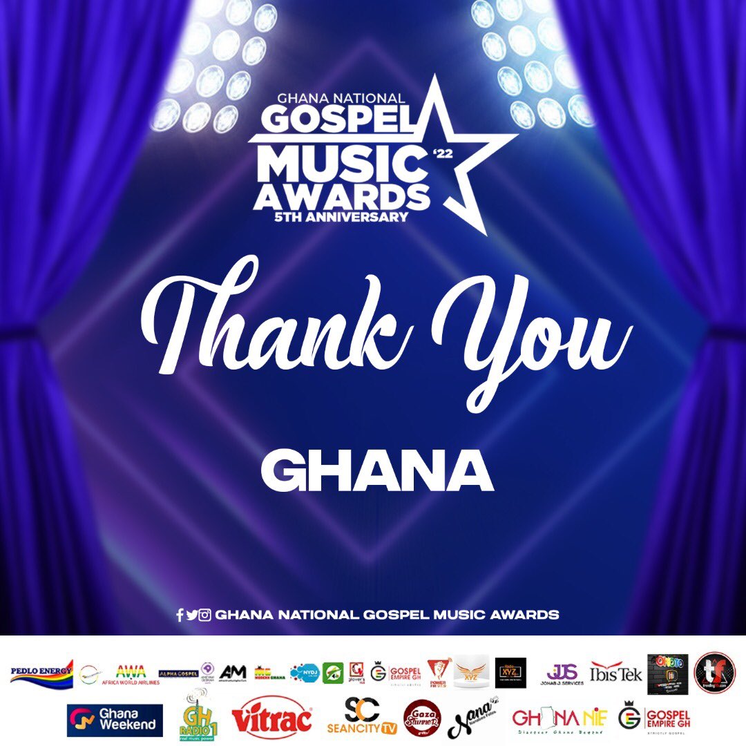 GNGMAWARD's tweet photo. Appreciation Post: To the media &amp; their persons, the bloggers, our sponsors and the general public, We say a big THANK YOU. 
See you next year #NGMA22 https://t.co/O0DmwGmsvN
