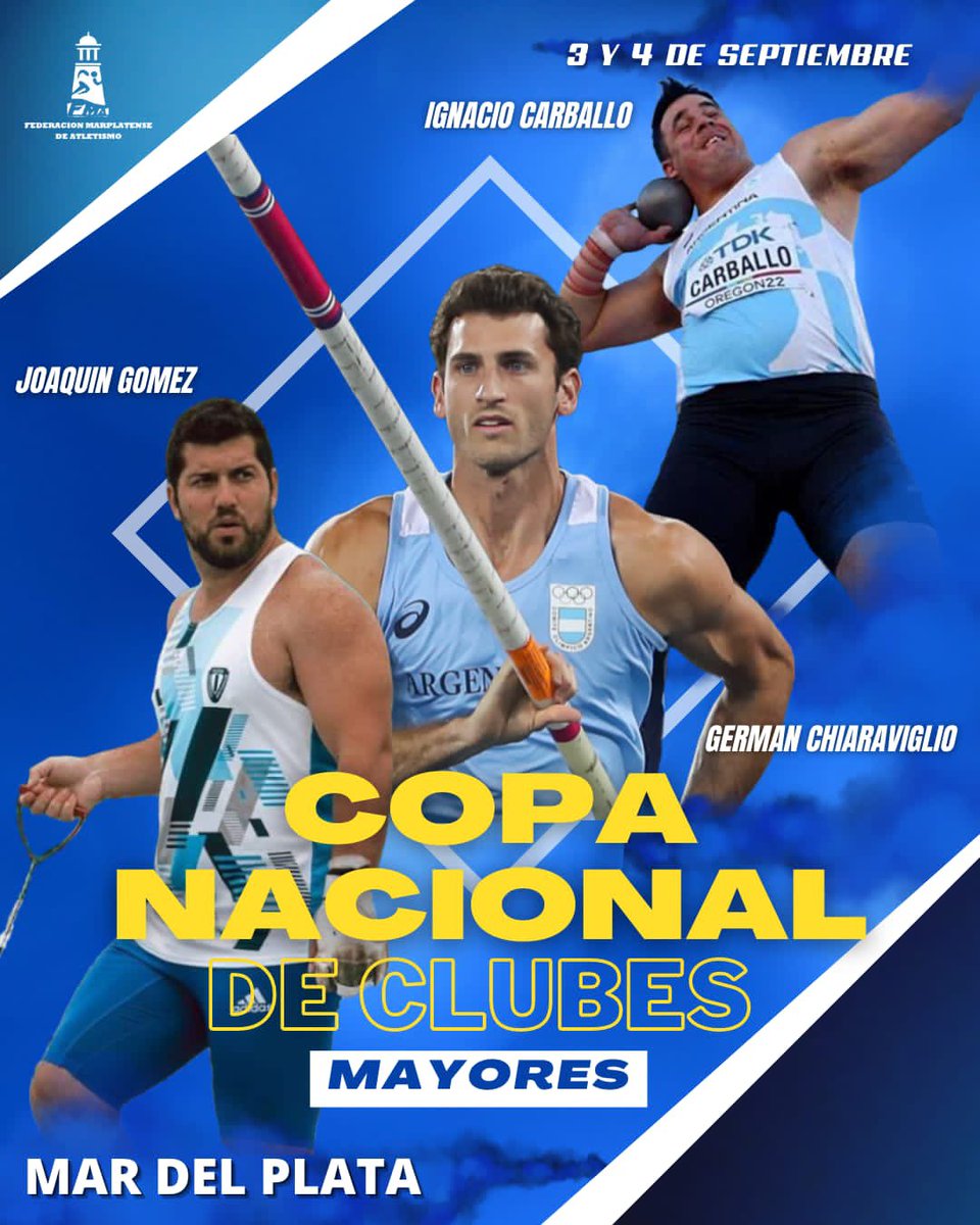 Este fin de semana en <a href="/mardelplata/">Turismo Mar del Plata</a> 
Copa Nacional🇦🇷 de Clubes 

El mejor Atletismo Argentino en “La Feliz” 

<a href="/PrensaCOA/">Comité Olímpico ARG</a> <a href="/enardinfo/">Un Logro en Equipo</a> <a href="/DeportesAR/">Deportes Argentina</a> <a href="/CADA8/">CADA</a> 
<a href="/WorldAthletics/">World Athletics</a>