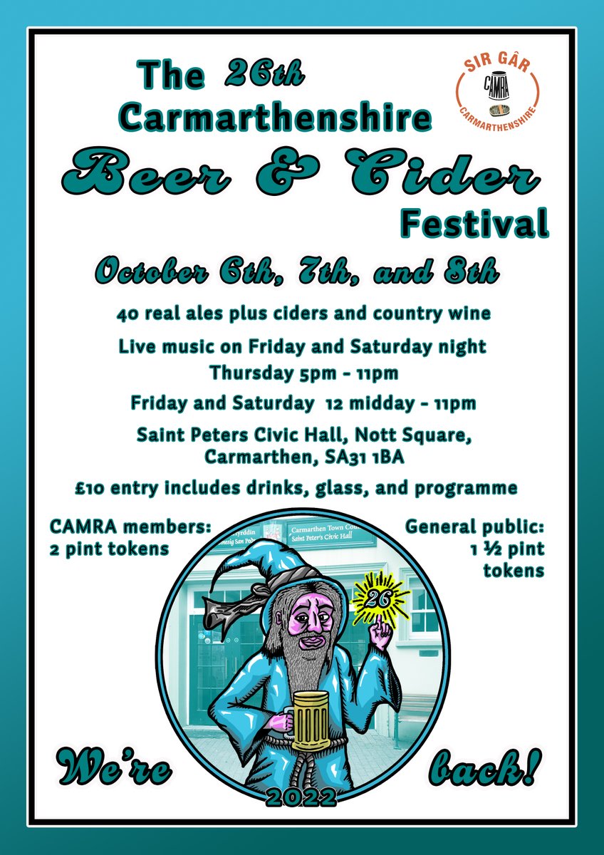 Hi Simon - The Carmarthen Beer Festival is back on this year. Would be good to see you again. Let us know if you can attend. <a href="/realaletoday/">Real Ale Craft Beer</a>

October 6th to 8th:
Thu - 5pm to 11pm.
Fri - 12 midday to 11pm.
Sat - 12 midday to 11pm.