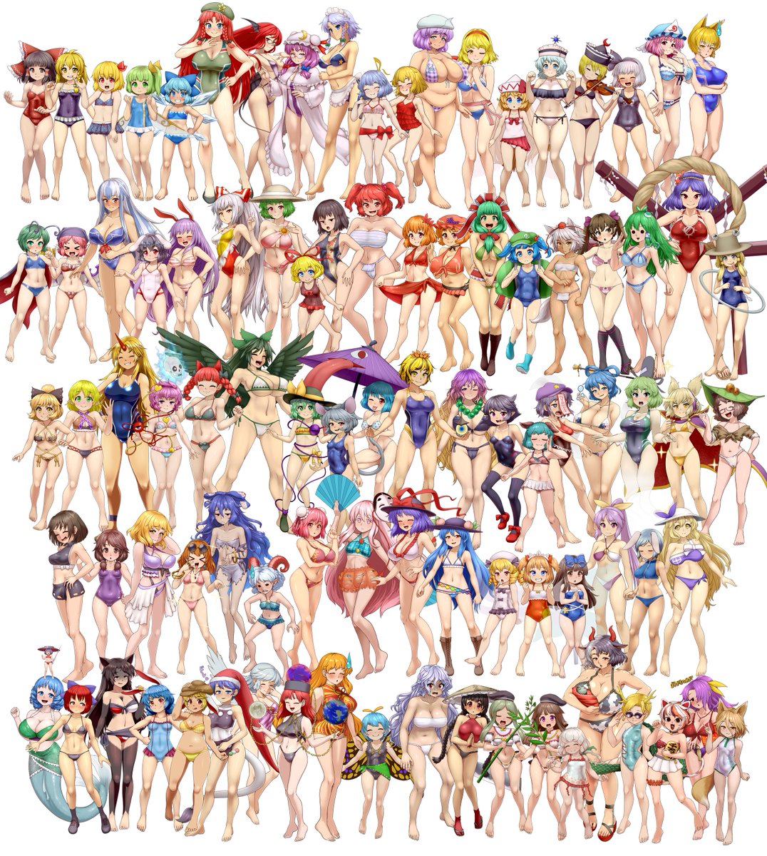 ニコ動などで使用できる東方の立ち絵素材を配布しています。
健全版は無料で。中身も欲しい人は100円でDL可能です。
全員に普通服、ボロ服、水着の服差分があり、帽子や靴、所持品なども細かくON/OFF出来ます。
1月1人のペースで更新していて、現在93人います。
https://t.co/9i6V8AD5o5