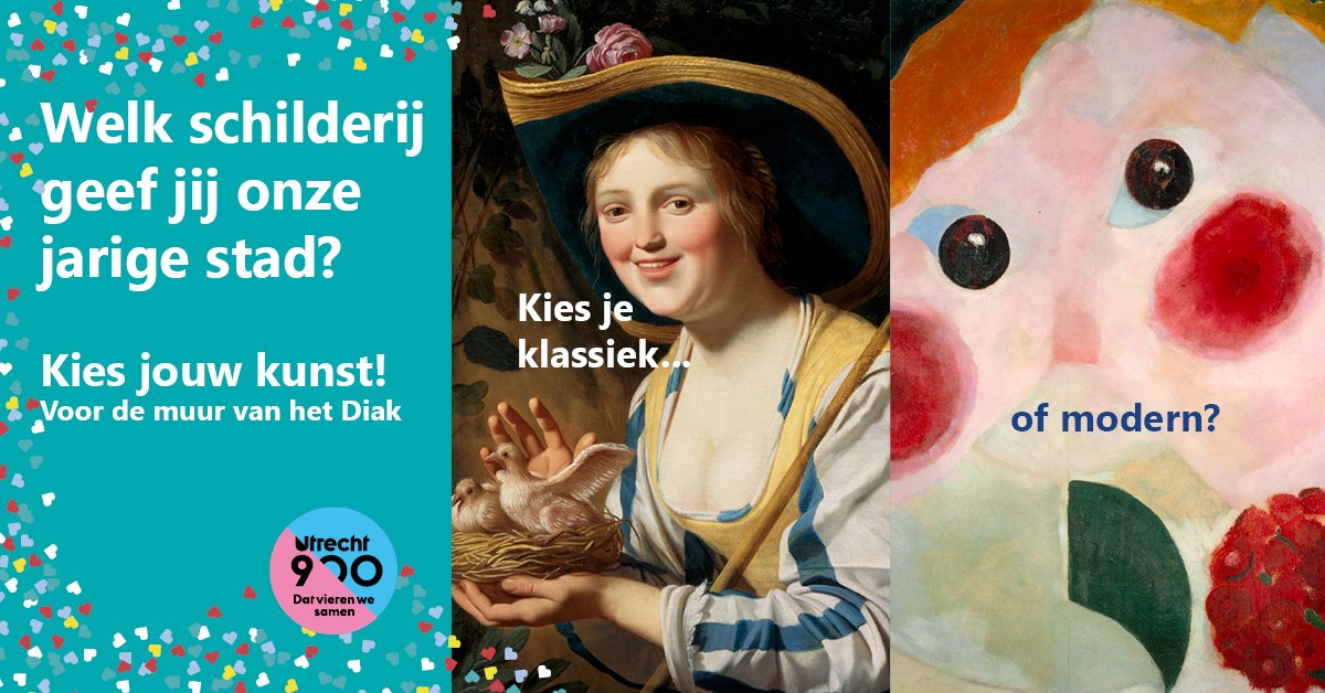 Utrecht is jarig. Daarom geeft het Diakonessenhuis een cadeau. Op de muur van het Diakonessenhuis komt een metershoge muurschildering. Jij kan meebeslissen welk schilderij het wordt! Wat kies jij: modern of klassiek? Kies jouw kunst: diakonessenhuis.nl/muurschildering