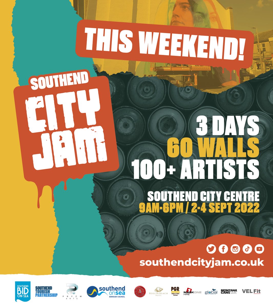 ✨📢 THIS WEEKEND!📢✨
<a href="/southendcityjam/">Southendcityjam</a> kicks off this weekend and we've got an incredible line-up of over 100 street artists coming down! 🙌
📅 Friday 2 - Sunday 4 September 2022 / 9am-6pm
ℹ️ Rundown 👉 southendcityjam.co.uk/rundown
🗺 Map 👉 southendcityjam.co.uk/map