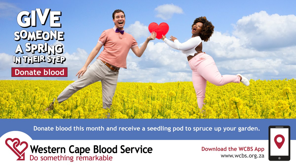 The_WCBS's tweet photo. Give someone a spring in their step. Donate blood this month and receive a seedling pod to spruce up your garden. Find your closest blood donation clinic on our online calendar: https://t.co/L7nOJSvMuh
#WesternCape #CapeTown #thewcbs #donateblood #SpringIntoActionWCBS https://t.co/rExDFgU9iI