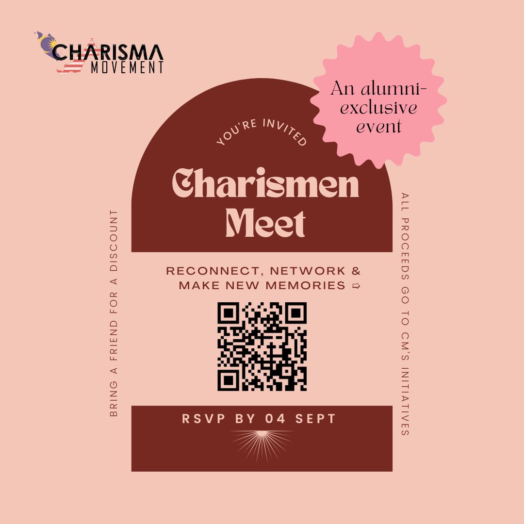 CharismaMVMT's tweet photo. It’s celebration time come on! Here’s a call for all our Charismen, past and present! Come join us for our alumni meet up!
We can’t wait to see everyone soon ❤️🥰
RSVP here: https://t.co/YTWgtWBXGA
#charismamovement #teamcharisma https://t.co/CAHLNyXeJ1