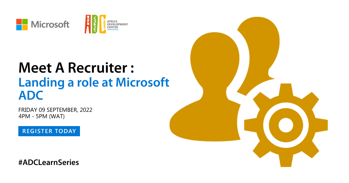MicrosoftADC's tweet photo. Equip yourself with everything you need to know about acing a Software Engineer and Program Manager role at Microsoft ADC during the next #ADCLearnSeries session happening on Friday, 9th September 2022 from 4 PM (WAT)

https://t.co/CiXU71Kqoe

#MeetARecruiter https://t.co/ySjWi8qMdl
