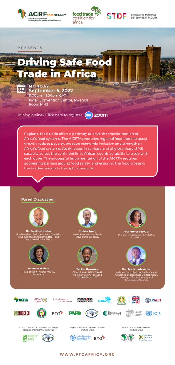 wto's tweet photo. Driving safe food trade in Africa. That's the theme of #STDF-@FTCAfrica session at #AGRF2022 on 5 Sept. Learn about evidence-based approaches to invest in food safety for regional trade, supporting the African Continental Free Trade Area.
Register: https://t.co/Q1qpk3ZVyC
#WTOsps https://t.co/rVwpWxKHja