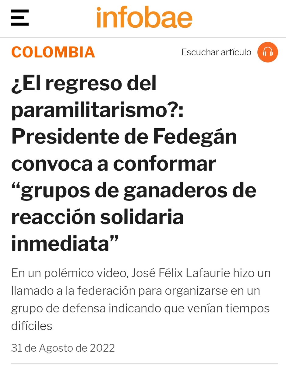 CamiloRomero's tweet photo. Con llamados como los de Lafaurie de crear grupos de "Reacción Inmediata” para defender tierras, inició el paramilitarismo en Colombia  
  
La propiedad privada es protegida en una democracia.
  
Así que #MePreocupa que sigan inventando pretextos para incendiar al país. ¡No más! https://t.co/LIglHTbV0M