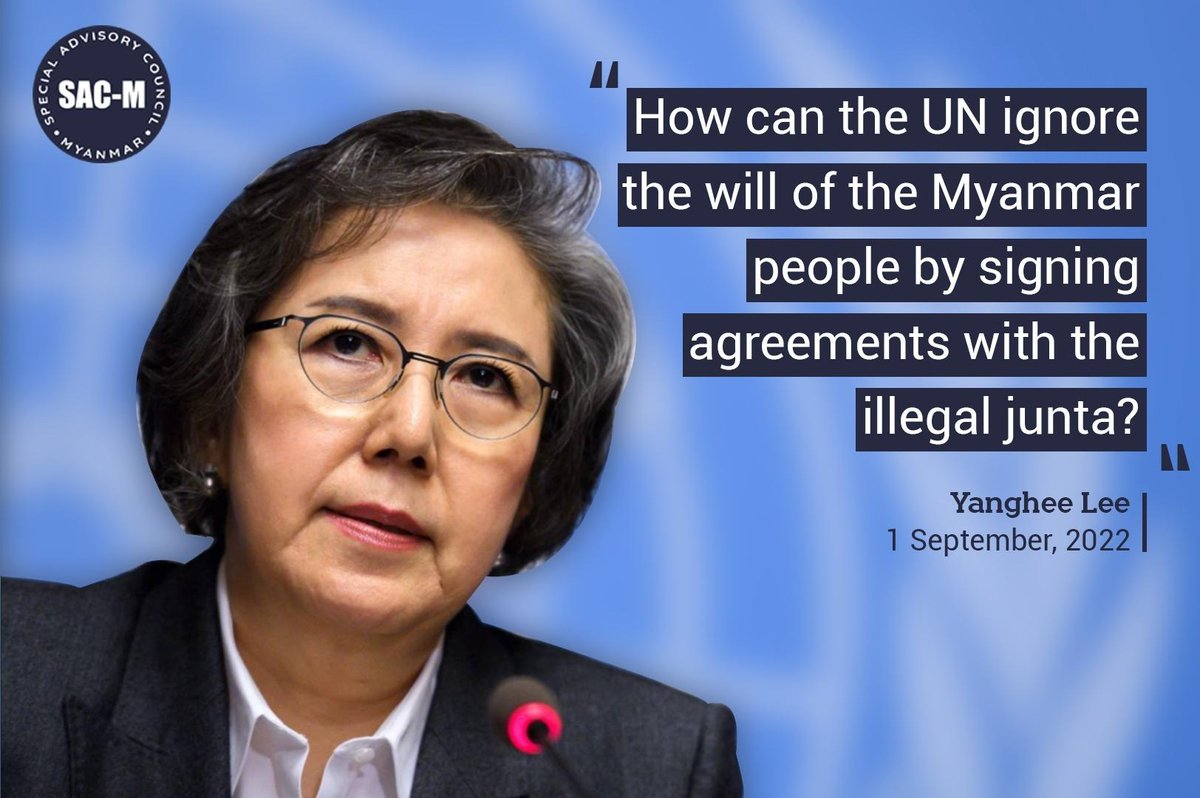 Responding to reports in junta-run media in #Myanmar that <a href="/OCHAAsiaPac/">UN OCHA Asia Pacific</a> signed a letter of agreement with junta ministries yesterday, <a href="/YangheeLeeSKKU/">Yanghee Lee</a> of SAC-M said: "There is no practical reason for #UN agencies to work only with the illegal junta..." 1/2 #WhatsHappeningInMyanmar