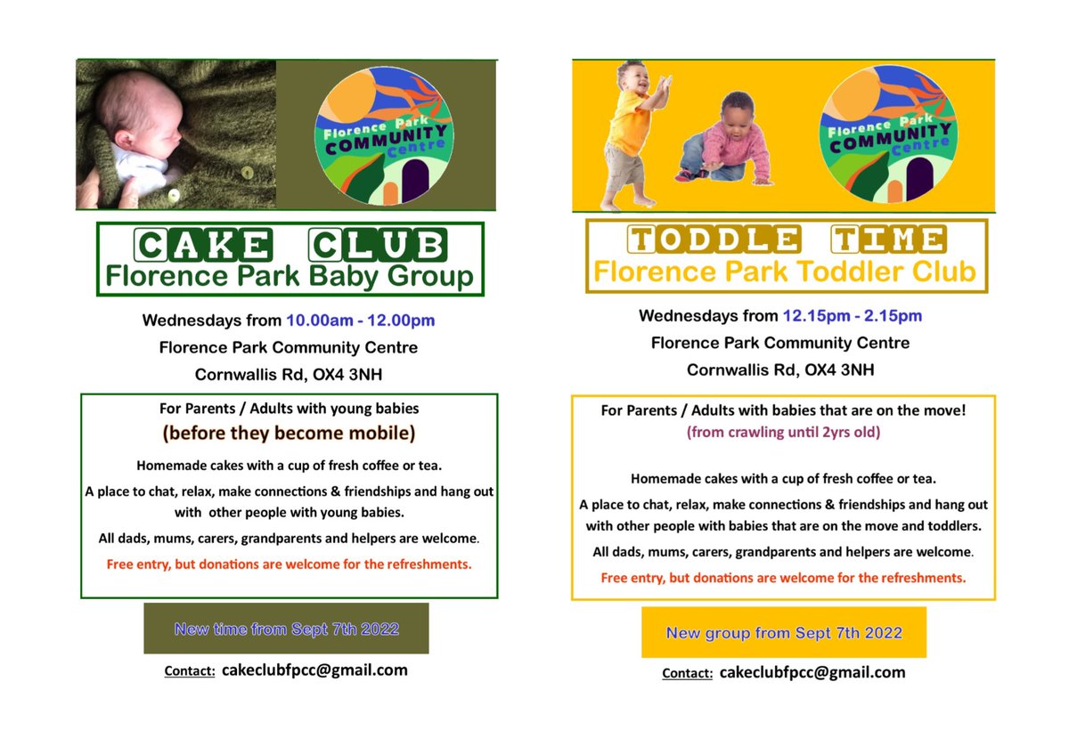 FloparkCC's tweet photo. Next week we start our new times and new group - still on Wednesday.
Babies who are not mobile yet - 10am til 12noon
Babies who are crawling to aprox 2yrs old - 12.15pm til 2.15pm
Free to access, just drop by.  
@OxfordNCT @nctoxfordshire @Florenceparkfc  @DailyInfoOxford https://t.co/bZ5Sr7AbPy