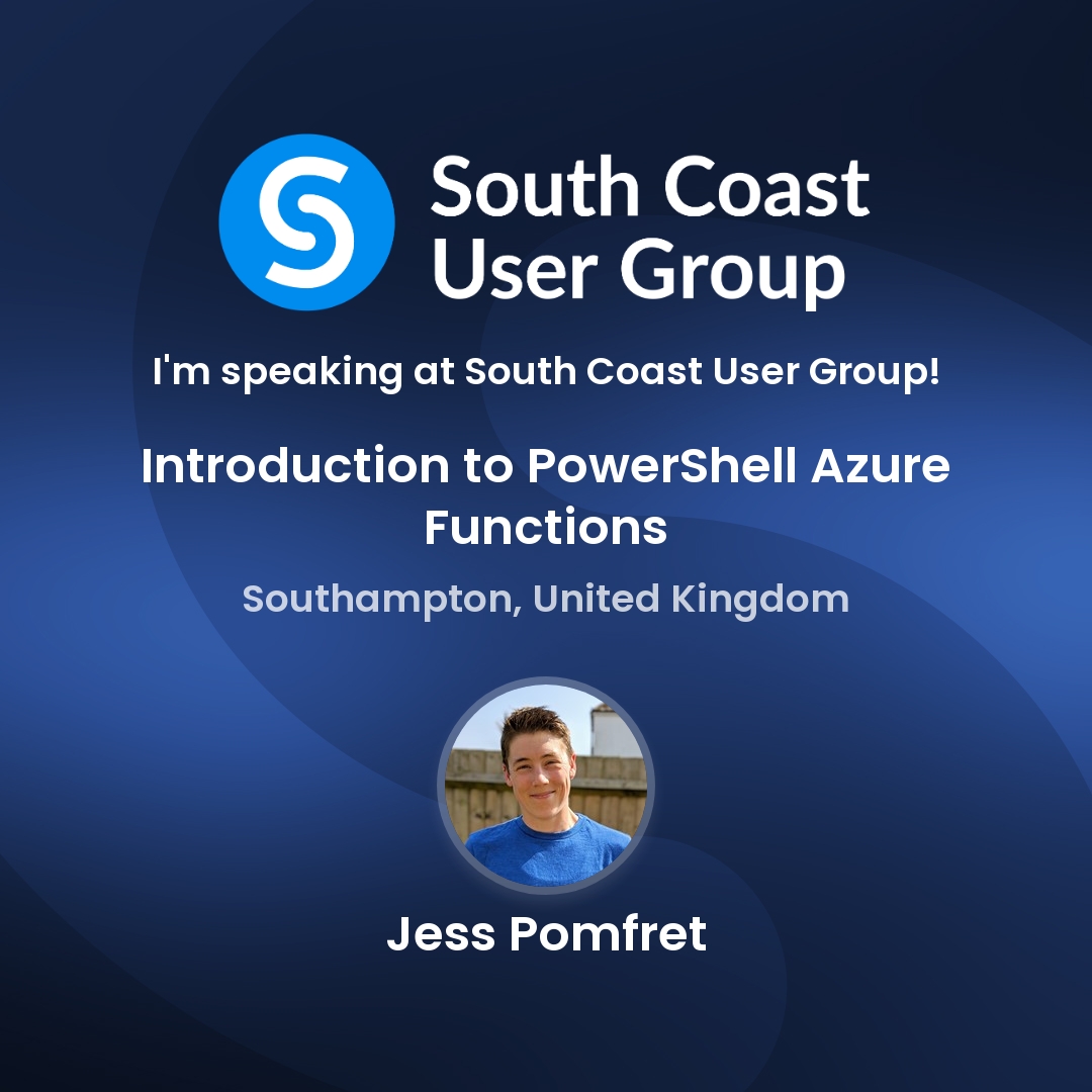 mcscug's tweet photo. Tuesday 6th September, 7pm, Ageas Bowl, Southampton.

Joined by @jpomfret - "Introduction to PowerShell Azure Functions"

Register to attend: https://t.co/xPBoUAs5X0

✅ Ageas Bowl, Southampton
✅ Monthly, In-person
✅ Free to attend
✅ Free drink &amp; food https://t.co/dVsrVx8JJf