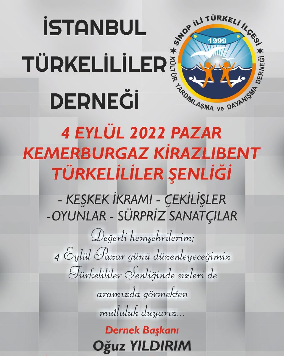 4 Eylül pazar günü tüm dost ve hemşehrilerimiz davetlidir <a href="/abdullahozdemir/">Abdullah Özdemir</a> <a href="/NazimMavis/">Dr. Nazım Maviş</a> <a href="/SIRIN_UNAL/">Şirin ÜNAL 🇹🇷</a> <a href="/mehmetersoy57/">Mehmet Ersoy🇹🇷</a>