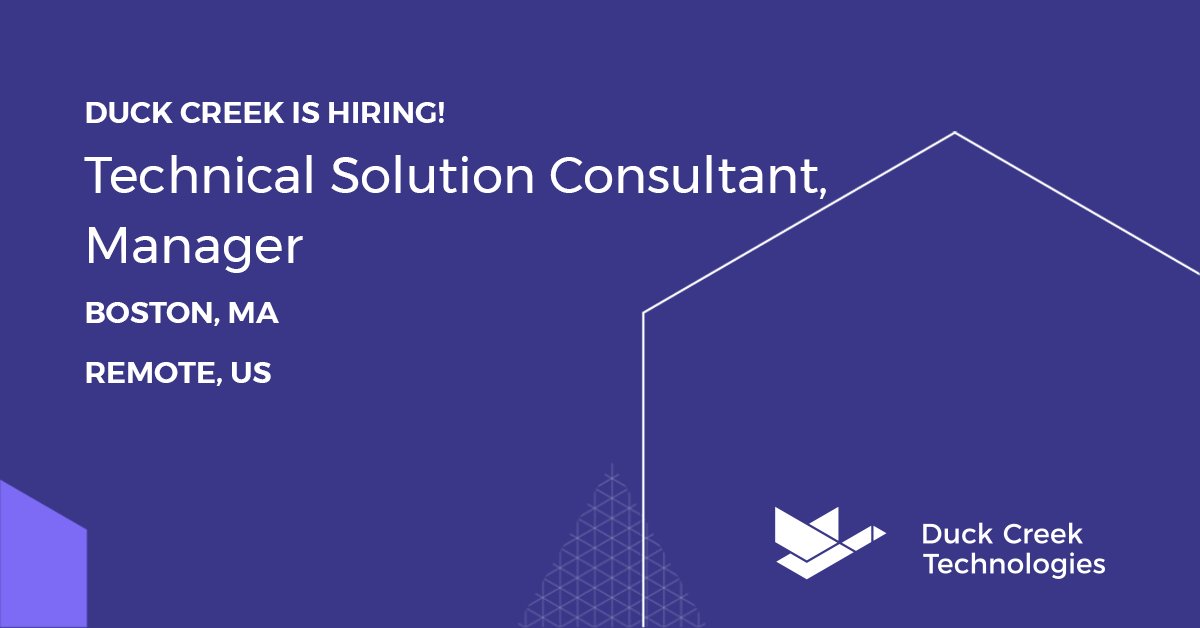 📢We are hiring! Duck Creek is growing our Consulting Solutions Group with a new Technical Solution Consultant Manager role!  #hiring
👉Join the flock today by applying here: okt.to/C4aejn
#lifeatduckcreek #NowHiring #bestplacestowork