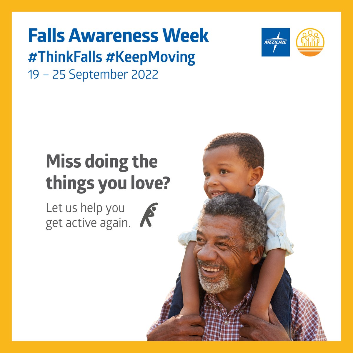 With reports showing activity among 70-74 year olds reduced by nearly 50% vs pre-COVID, deconditioning prevention a key theme for the #FallsAwarenessWeek 2022. 
Register here: bit.ly/3xM3oWv 
#ThinkFalls #KeepingMoving