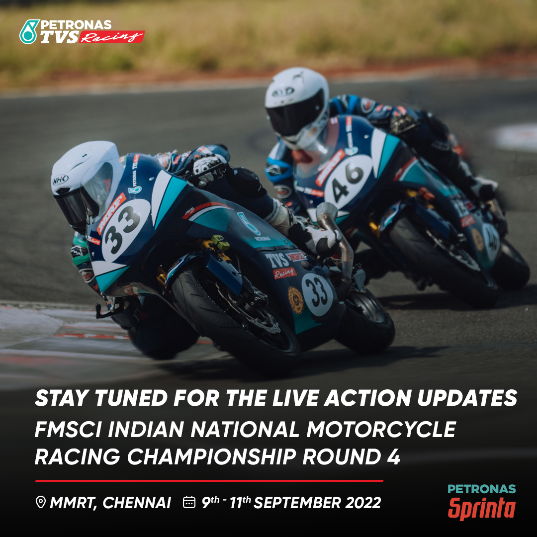 TVS_Racing's tweet photo. Get ready for the racing weekend at the MMRT, Chennai for the Round 4 of the Indian National Motorcycle Racing Championship!
#FuelledByFire #PETRONASTVSRacing #TVSMotorCompany #TVSRacing #Petronas #PETRONASSprinta #EngineeringGoosebumps #BornForRacing #Racing #Motorsports https://t.co/j6o6BCG9v9