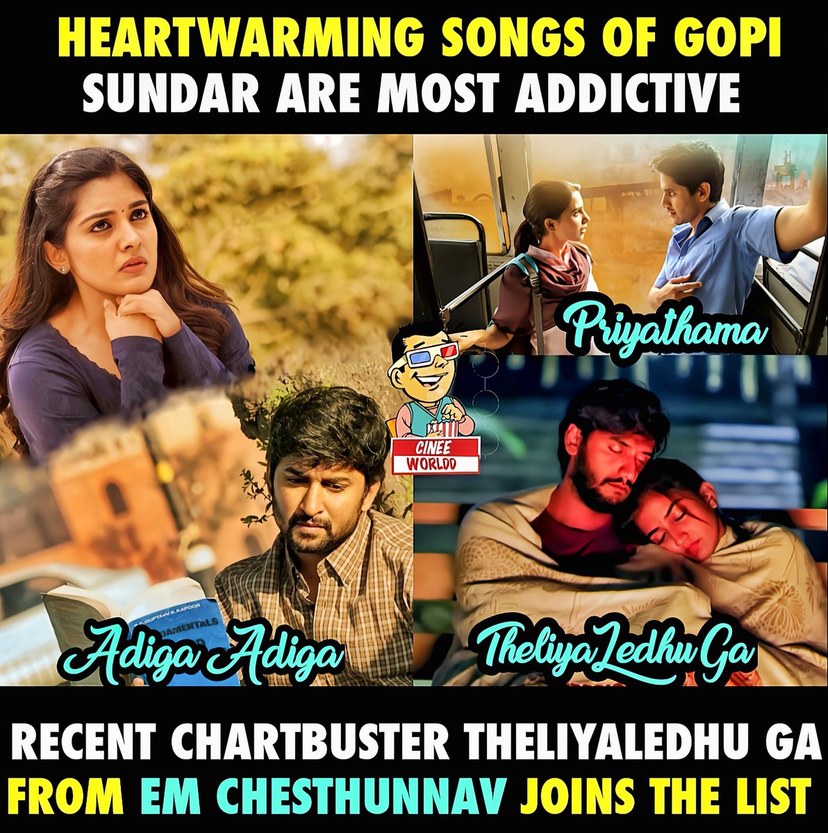 Cinee_Worldd's tweet photo. Presenting #TheliyaledhuGa from #Emchestunnav ❤️🎼

A @Gopisundaroffl
 Musical delight here
➡️ https://t.co/MzkKyDd0OE

@itzvijayraj @neha_pathan3 @amitaranganath @bharat_mitra6 @adiviprem @Nvrworks
@worldsids @saregamasouth

#VijayRajKumar #NehaPathan #EmChestunnavFirstSingle https://t.co/6WollitTbe