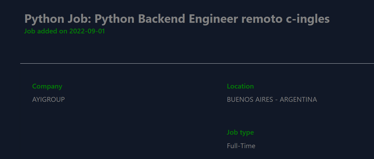 fullstackjob's tweet photo. New Python Job: Python Backend Engineer remoto c-ingles

#python #django #sql #aws #devops #techjobs #devjobs

https://t.co/awLJDZCnBn https://t.co/wTI5KNBCSQ