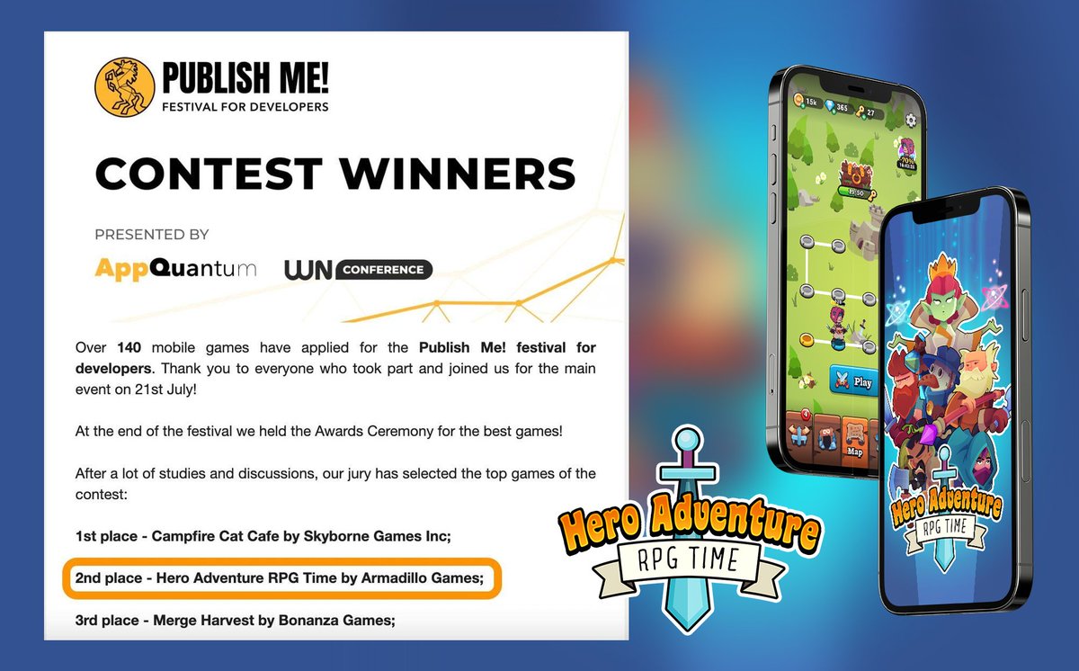 finalbiome's tweet photo. Congratulations to our partners gamedev studio Armadillo Games (https://t.co/CTMfExWavW) for 2nd place at the Publish Me game festival by #AppQuantum

#Gamefi #web3 #gaming #finalbiome #blockchain #GamingNews #indiegame #indiedev #Developer #gamedev #gamedevelopment #PublishMe https://t.co/kazRu13JqA