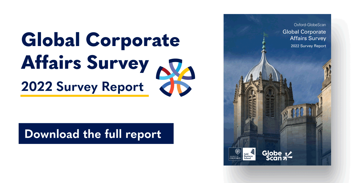 OxfordSBS's tweet image. 📊 Gain insight on the opinions and challenges of #CorporateAffairs practitioners around the globe through the latest @GlobeScan and @OxfordExecEd Global Corporate Affairs Survey. 

Find out more about CAA &amp;amp; download the report ➡️ oxsbs.link/3CNK9yw #CorporateReputation