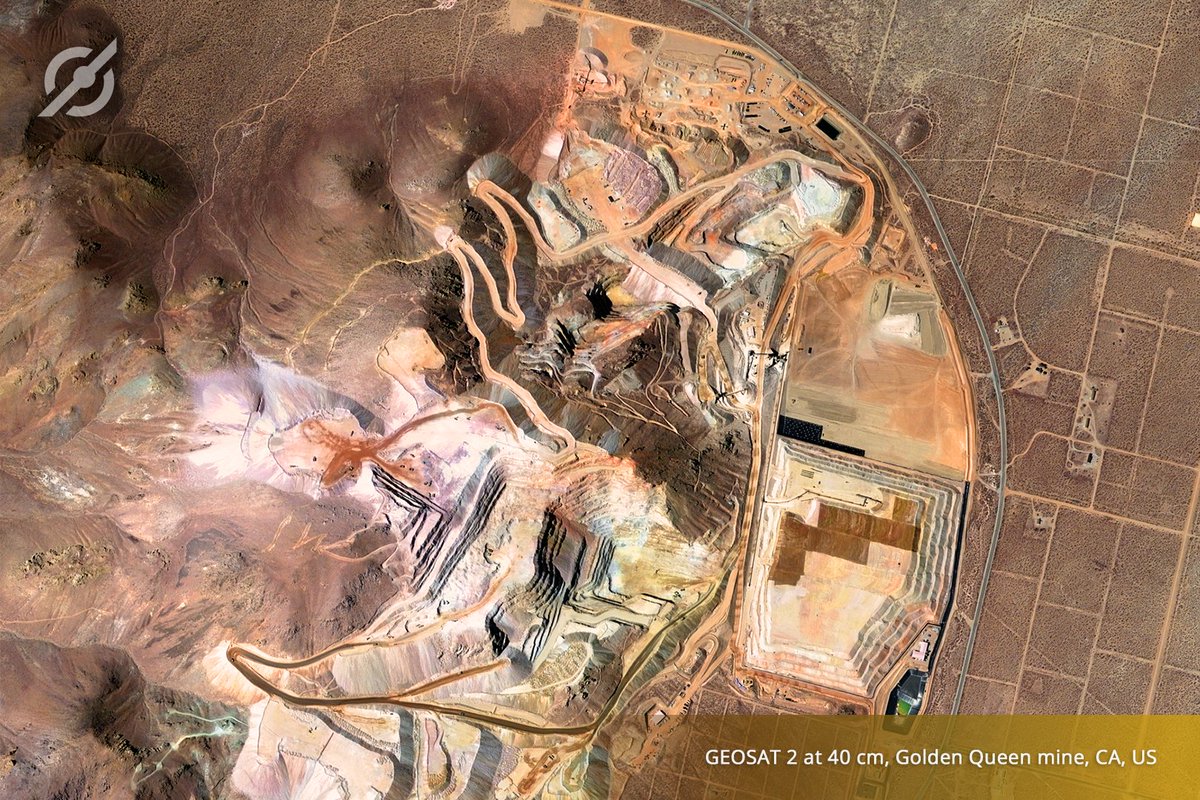 geosat_sat's tweet image. #GEOSATSeries - #ENERGYandRESOURCES -  #GEOSAT2 captured this #SuperResolution image over the #GoldenQueenMine; an underground #mining operation located in #Mojave #California
#SatelliteImagery #NaturalResources #OpenPitMine