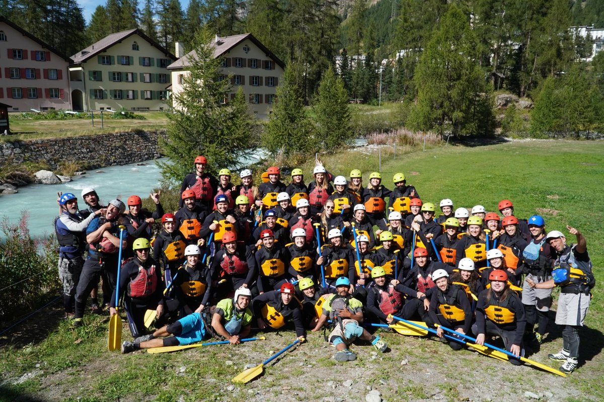 southpoleglobal's tweet photo. The South Pole DACH Climate Solutions team just met in Zuoz. Over two days, the group aligned on a vision for the 2023 strategy and developed new systems for collaboration. To foster trust and create shared memories, the team went on a river rafting tour! #OurClimateJourney https://t.co/SnUHDV2t0F