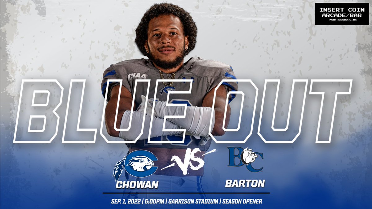 Bring that #RoughSide energy tonight and wear your CHOWAN Blue
Presented by: Insert Coin Arcade
🏈 @Chowanfootball vs Barton🏈
📍 Garrison Stadium
⌚ 6:00pm
📱💻🖥  bit.ly/3cfjboV
#EnvisionTheFlight