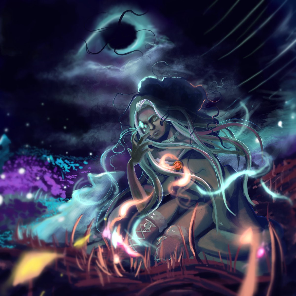 Chy_Worm's tweet photo. Illustration based of an AI generated image. Look at the glowy colours :D!! Also enjoy the classic text choice for the prompt. https://t.co/TdWxkjPgZP