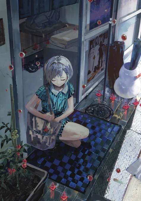 コミティア新刊ぱらぱらぽつりと暮らす一人一人やその静かな生活など色々描いたイラスト集を作りました。13点書き下ろしの全18点入り。「点在」B5/32P/1000円 - お37bにて よろしくお願いします 