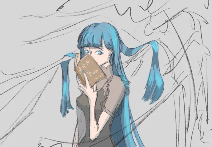 #れいじるの毎日チャレンジ 244日目 70分?お絵描きメイトと、今回のテーマは「読書」とのことで!途中参戦して、慌てて絞り出しましたその内この下書きも描きましょうかね 