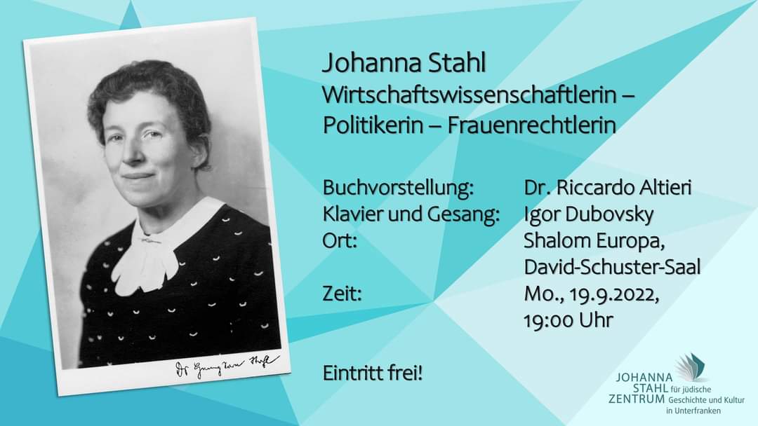 JuedischesUfra's tweet photo. Einladung zur Buchvorstellung: @RAltieri1987 spricht über #JohannaStahl, Igor #Dubovsky singt und am Ende gibt es einen kostenlosen Büchertisch.
#book #booklove @HentrichVerlag #judentum #jüdisch #herstory #history https://t.co/RH9k6om4kE