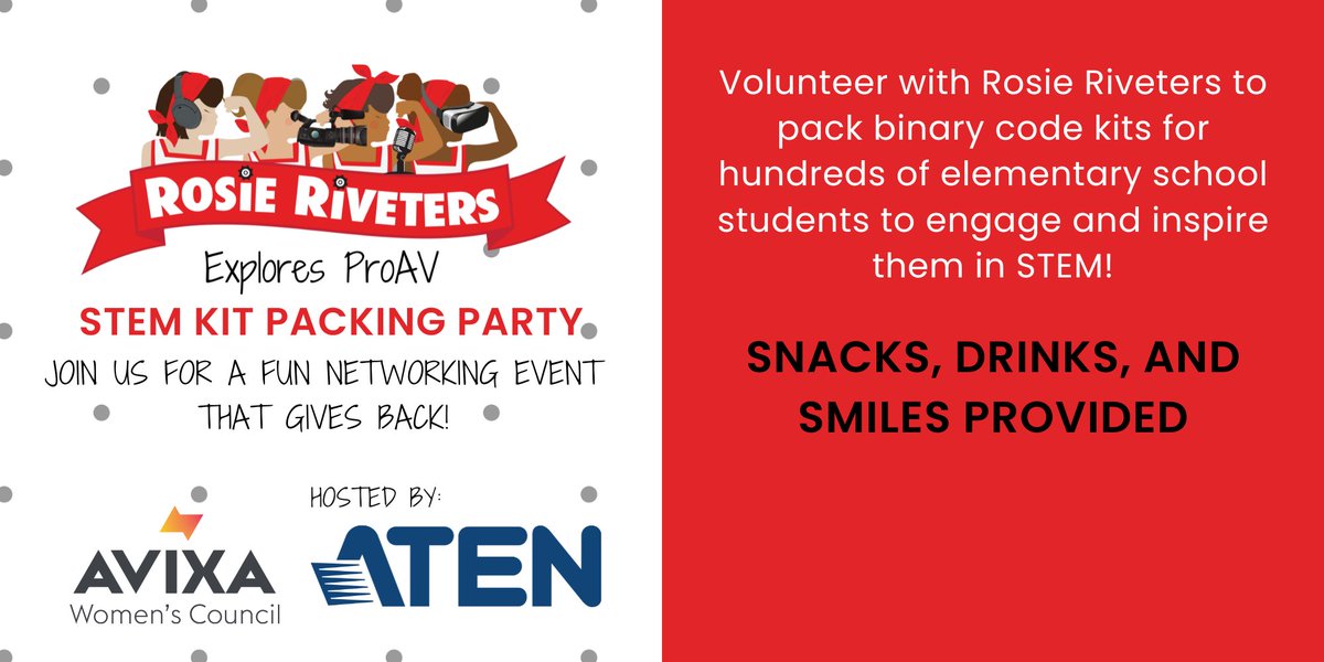 AVBrandy's tweet photo. Join the LA/OC AVIXA Women's Council Group at @ATEN_Int on 9/22 for a STEM Kit Packing Party๐ฅณ Use this link for more info and to register! https://t.co/pOGpipMMmw
#AVIXAWomen #AWCLAOC #RosietheRiveters #STEM #PackingParty @TammyFuqua3 @swilhite @coryschaeffer https://t.co/GERc6uXJq2
