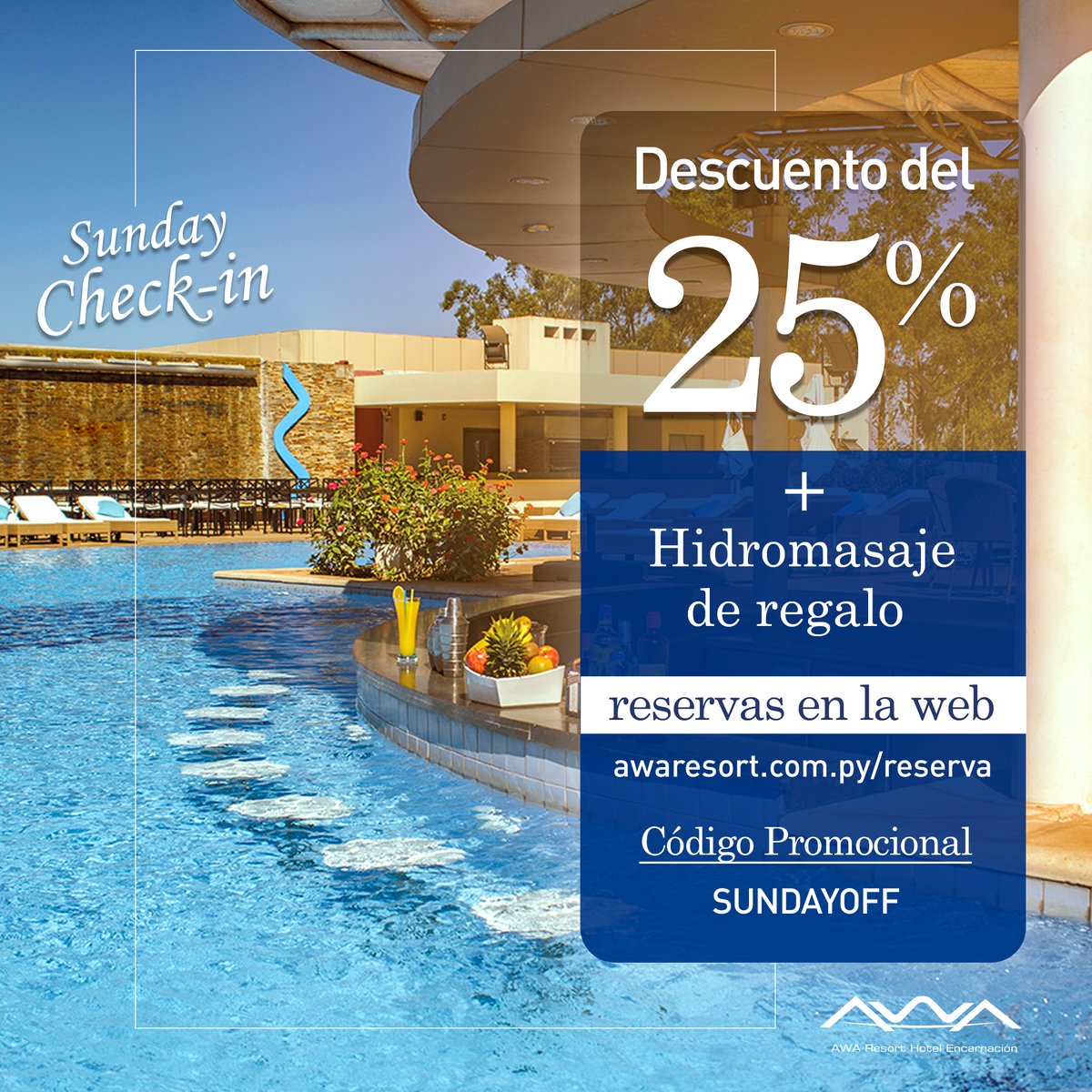 awaresortpy's tweet photo. Reservando por la página web del hotel https://t.co/XO04U9bglQ tenes 25% OFF + Hidromasaje de regalo con el Código promocional: SUNDAYOFF 🤩😎 https://t.co/MBNZIsxJxW