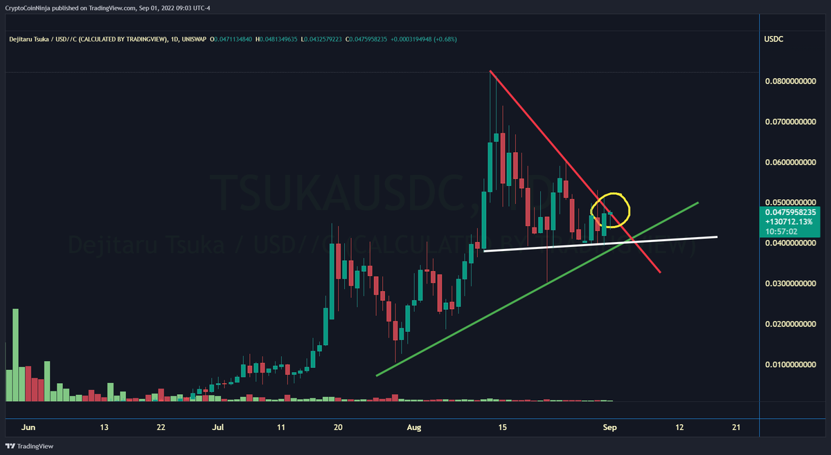 NinjaCryptoCoin's tweet photo. $TSUKA size that new ATH today ++0.08 

the 0.04 support could not be faded😌

price discovery round deuce imminent🔥

#TsukaSangha vibes🌟into the weekend

Be EZ ~💙 https://t.co/H9xO160558