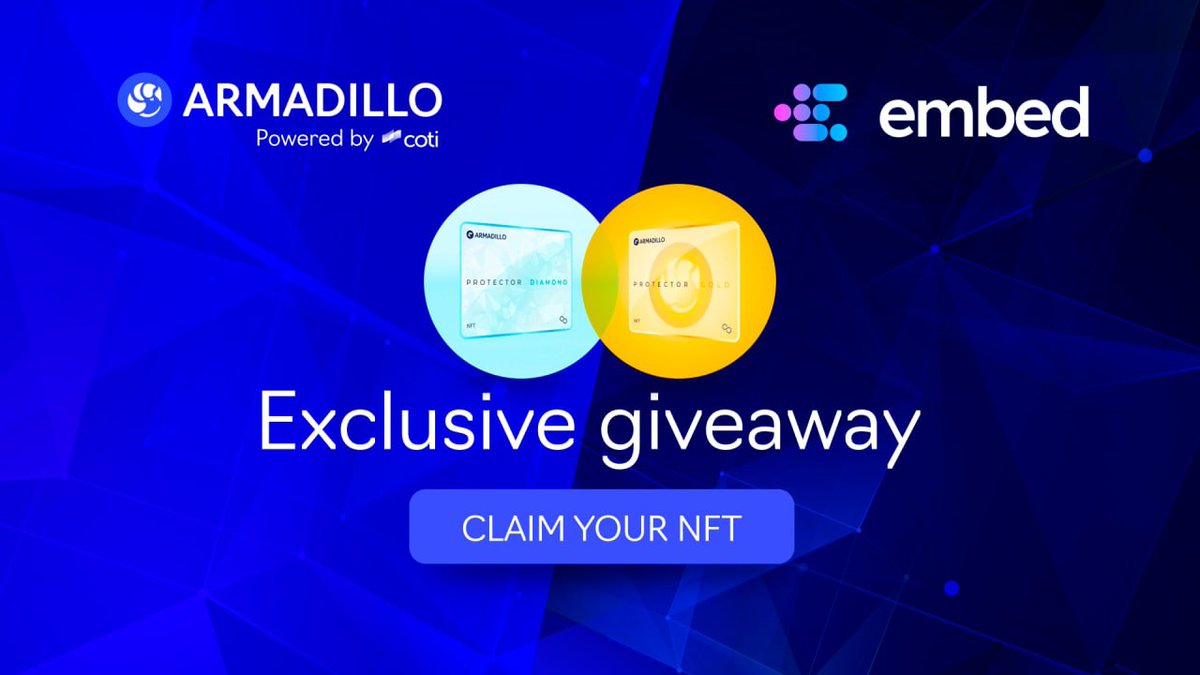 We are excited to announce that we are partnering with <a href="/embedprotocol/">Embed</a> for a unique collaboration 🫱🏻‍🫲🏽
 
Get the chance to receive a one-of-a-kind NFT 🤯
Powered by the <a href="/COTInetwork/">COTI Foundation</a> &amp; <a href="/official_CVI/">Crypto Volatility Index (CVI)</a>
 
Claim your NFT 👉 embed.xyz/register
 
Medium 👉medium.com/@Armadillo_ILP…
