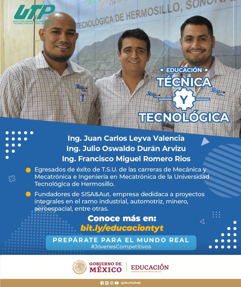 DireccionUTyP's tweet photo. Sé uno de los #JóvenesCompetitivos como Juan Carlos Leyva, Julio Durán y Francisco Romero que su formación📚#TécnicayTecnológica les dio la oportunidad de explotar sus habilidades inserción laboral, prepárate para el mundo real.
Prepárate con nosotros en https://t.co/j7iowSK7qw https://t.co/VC1Uy35TtU