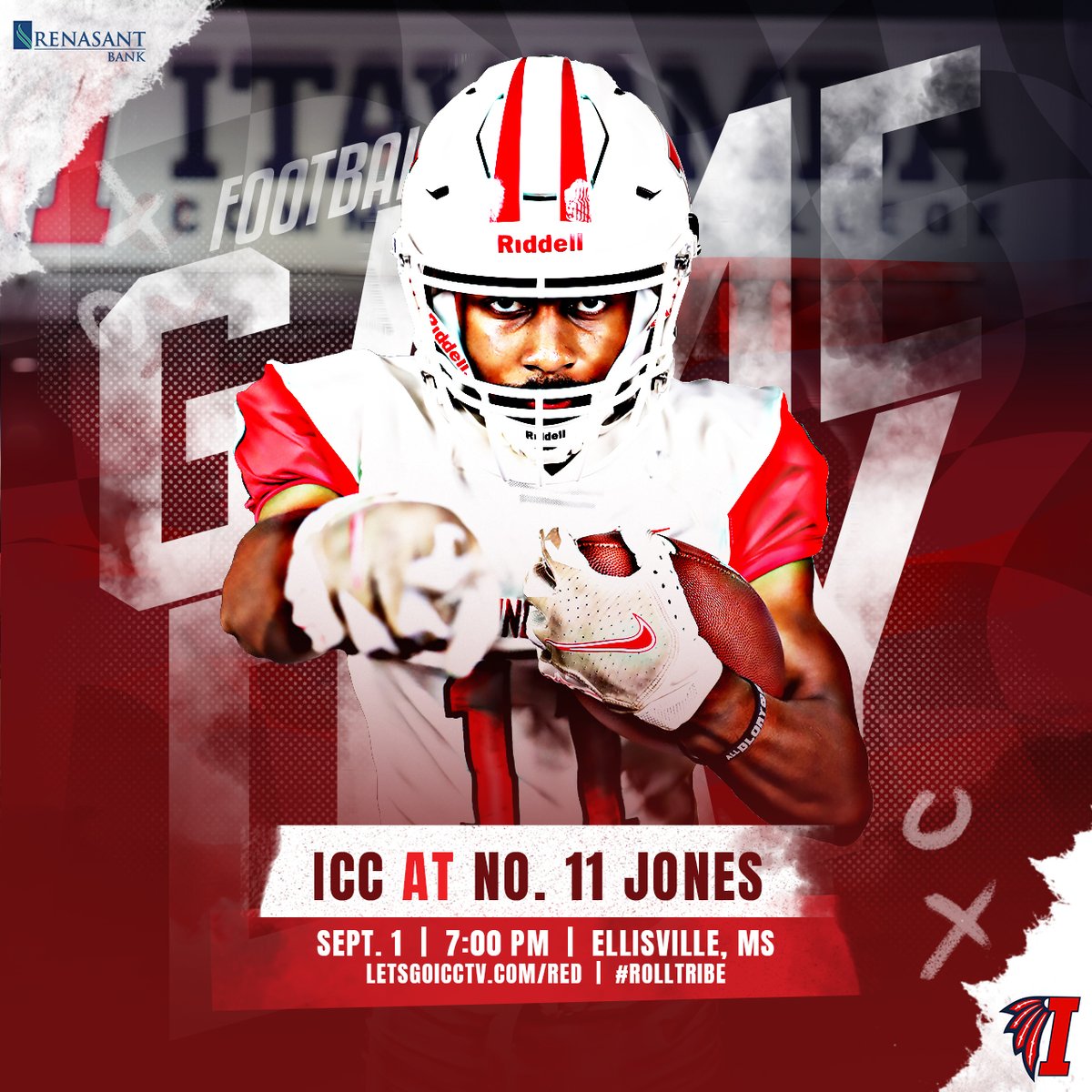 GAME DAY! 
🆚 No. 11 Jones
🏟️ Ellisville, MS
⏰ 7:00 p.m.
💻 LetsGoICCTV.com/red
📻 <a href="/tupelosupertalk/">Supertalk Tupelo 101.9 FM</a> 101.9 FM
🎟️ jcbobcats.com/tickets ($10 online | $15 at the gate)
🏹 #RollTribe | #ICCFootball
