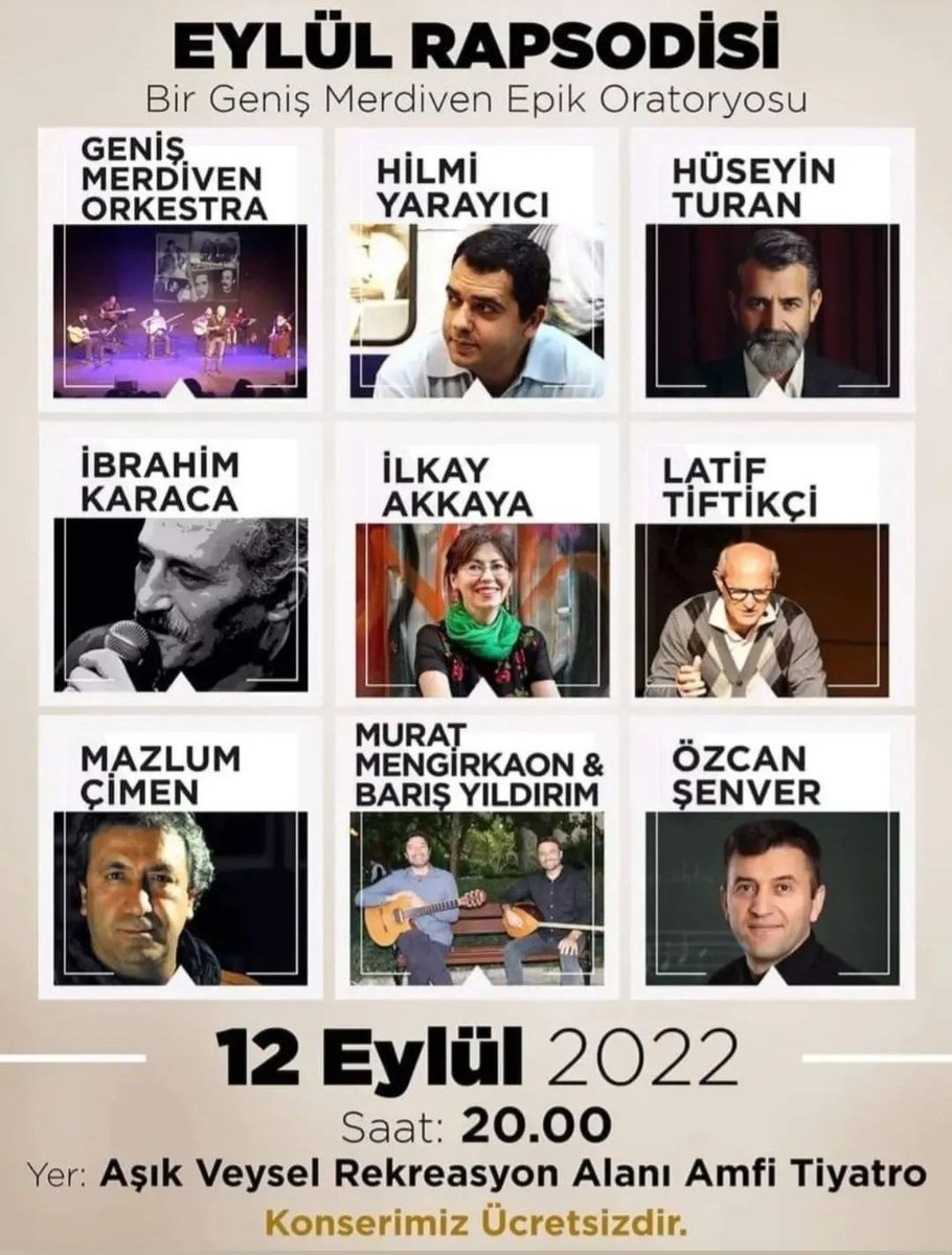 12 Eylül'de İzmir'de şöyle bir etkinlik var. Sahne şahane. Ben de gidicem. Yasaklanmasa bari...