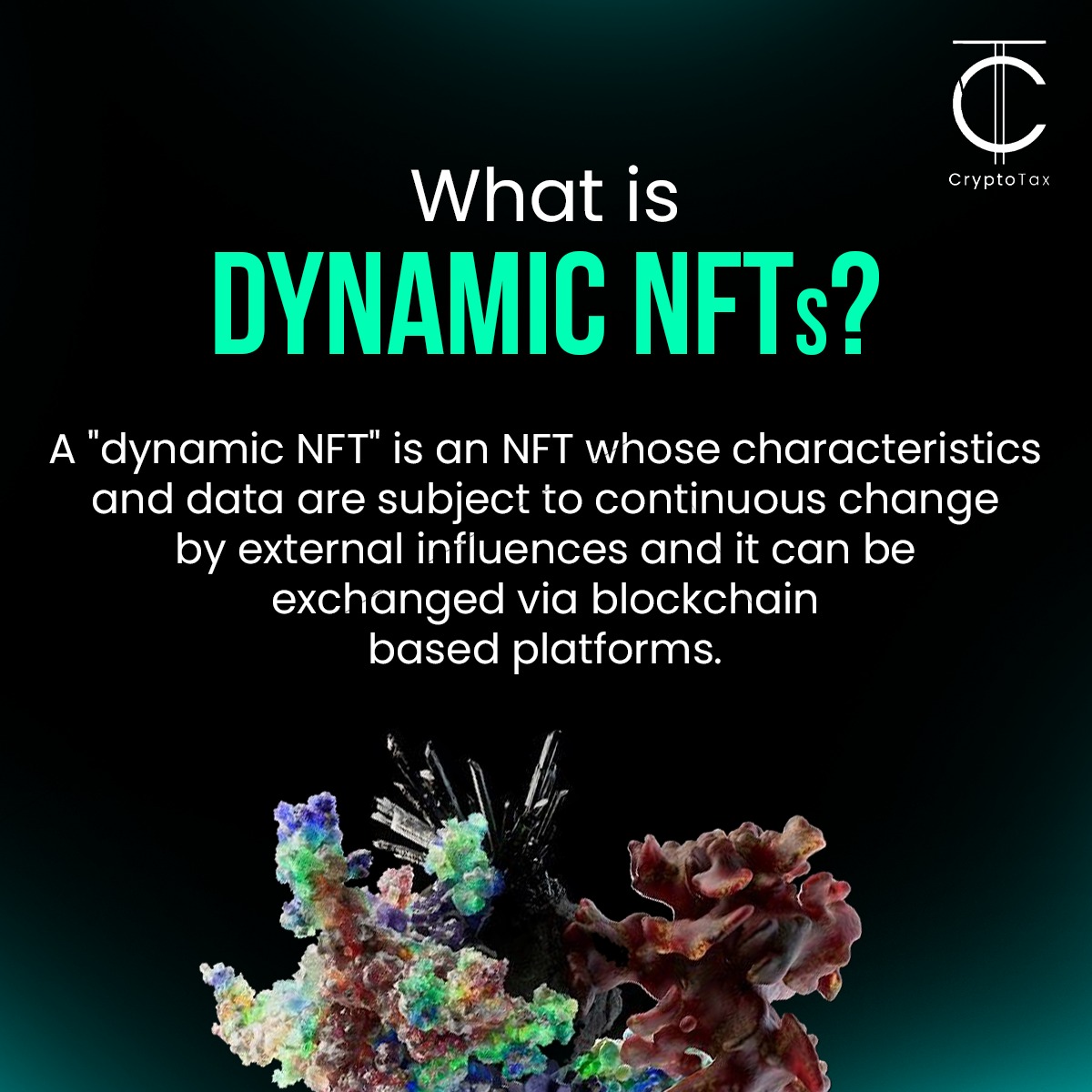 cryptotax_int's tweet photo. NFTs have taken the world by storm.
The latest advancement in the digital asset space is dynamic NFTs.
Dynamic NFTs are a step up from the static and unchanging digital assets we've become familiar with.
#cryptotaxation #cryptotax #nft #staticnft #dynamic #staticvsdynamic https://t.co/AqMCytrHjb