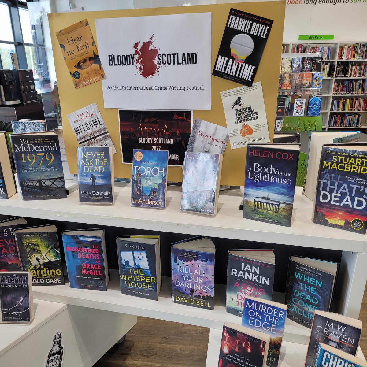 LibFalkirk's tweet photo. It's not long until @BloodyScotland , so the Denny Library staff have been working hard to promote it with this great display.
#BloodyScotland #BookDisplays #Denny #DennyLibrary https://t.co/Ps1UEuyXqO