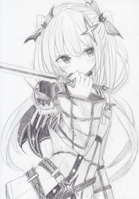 シャーペンで描きました。マギアレコードから、入名クシュです。無料ガチャのおかげでお迎えできたー!#マギレコ 
