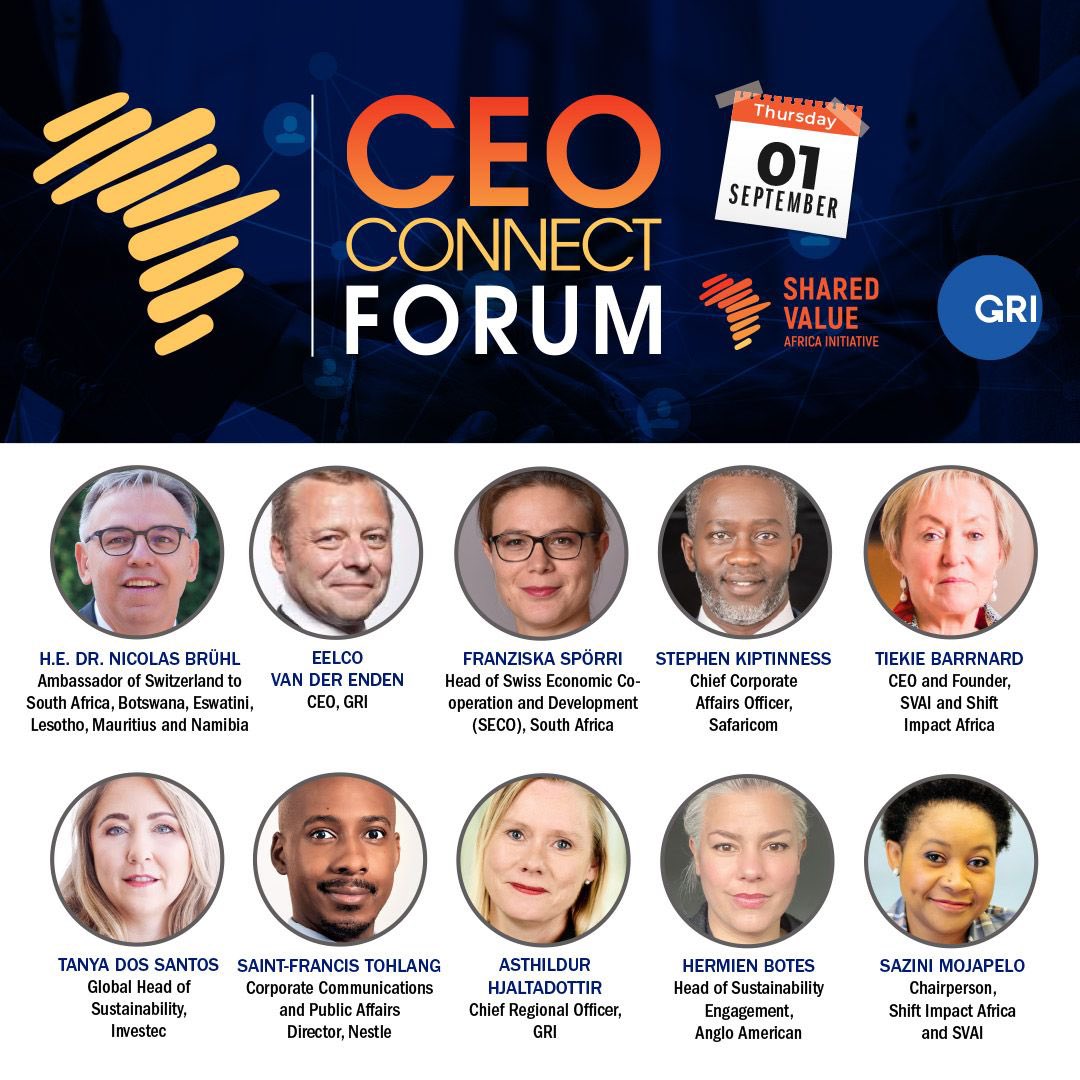 Switzerland_SA's tweet photo. 🇨🇭 is proud to contribute to the discussion “Beyond Compliance lies Trust” at the #CEOConnects event, organized by @SVAIAfrica and @GRI_Secretariat. Companies such as @NestleESAR and other stakeholders shared experiences how #SustainabilityReporting is pivotal for our future. https://t.co/AChTMM0NYt