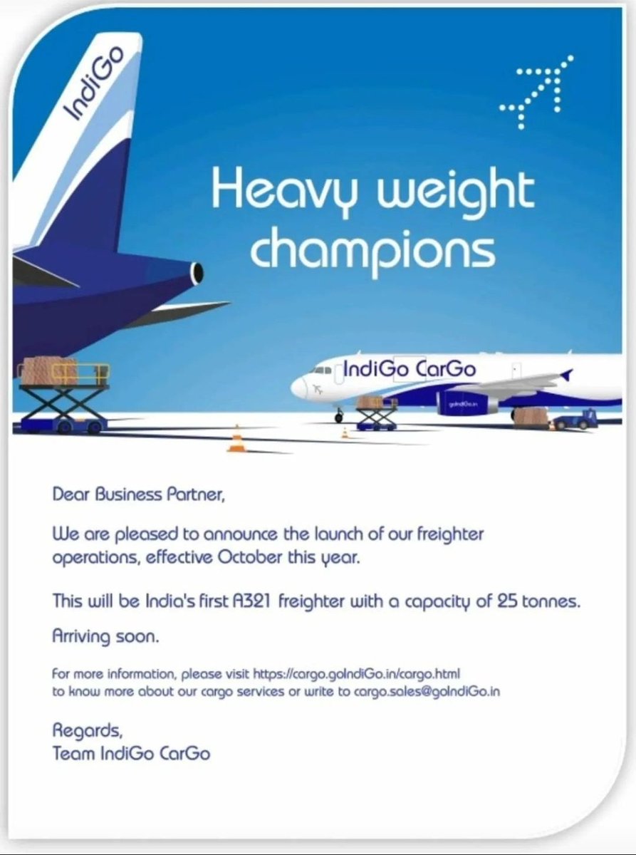 320Bansal's tweet photo. Indigo to start Cargo Ops from  October 📦📦 https://t.co/aK0ASLxo4p