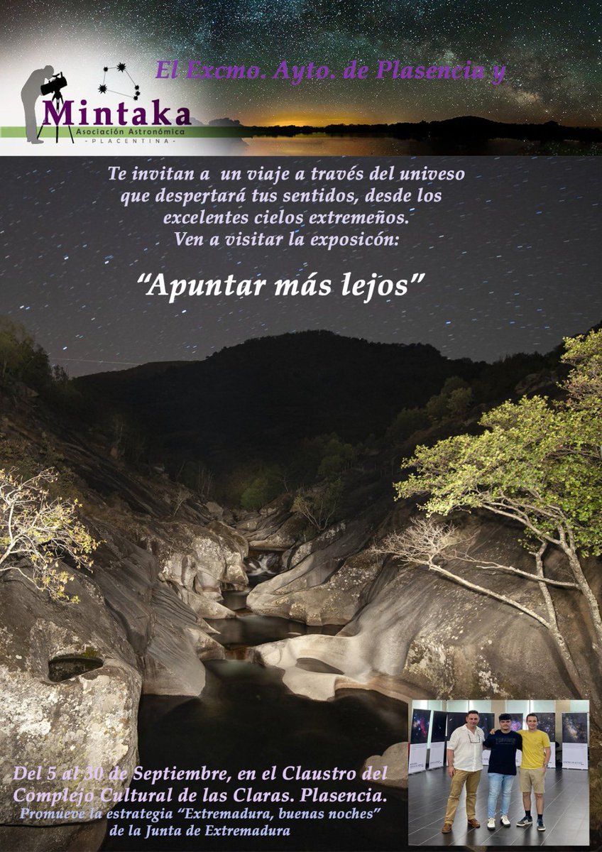 Os invitamos a todos y todas a visitar la exposición de nuestros socios Javier, Juan Carlos y Miguel “Apuntar más lejos” del 5 al 30 de septiembre en Las Claras (Plasencia)