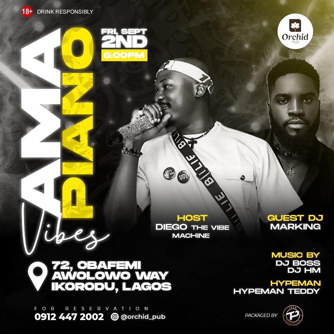 diego_tvm's tweet image. This FRIDAY!! We taking the Amapiano Religion and Vibes to IKD. If you’re in ikorodu Get Me Lit 

Disturbing Orchid Pub alongside  lifestyle @Marking_dj 

Bring on the Wave and Get Your Whistles Ready!!!
 
#amapianovibes #vibesmachine