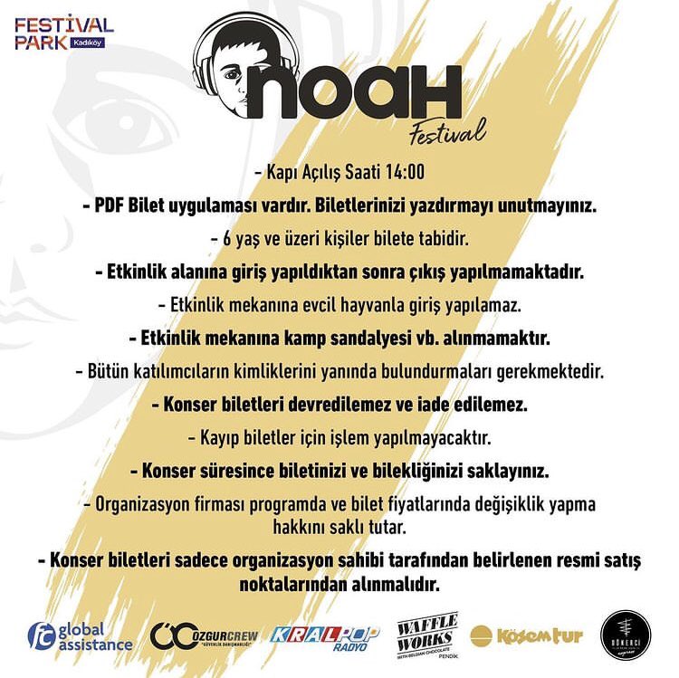 FestNoah's tweet photo. Noah Fest’te katılım için uyulması gereken kurallar görseldeki gibidir. Kurallara ek olarak eğlenceye doymayı unutmayın! ❤️

#noahfest #kadıköy #kadıköyfestival https://t.co/wfeDtH7yPL