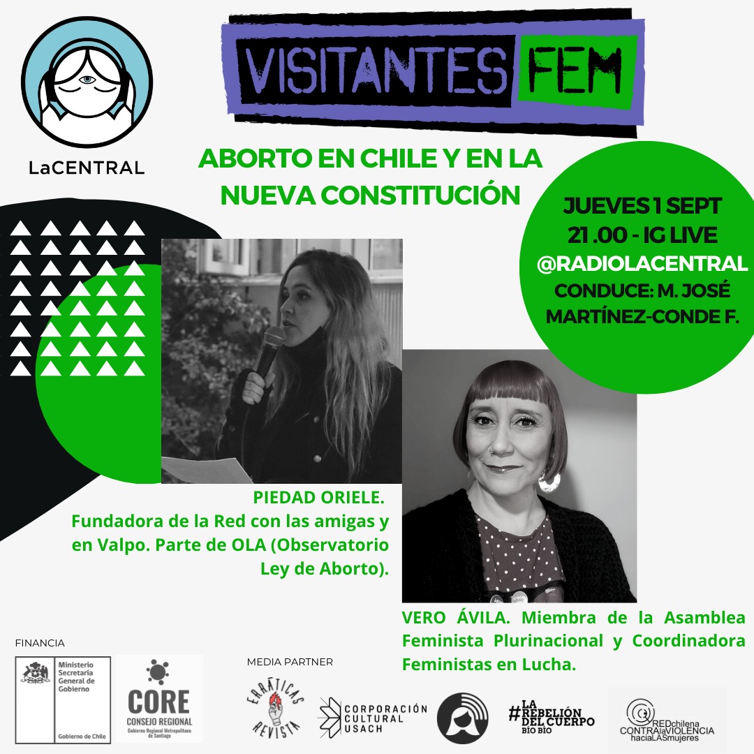 Hoy estaremos conversando sobre lo q + me gusta, Aborto en Chile y en la Nueva Constitución
Muchas gracias a <a href="/radio_lacentral/">LaCENTRAL</a> por la invitación 💚
Nos vemos a las 21:00  a través de ig de <a href="/CFLChile/">Feministas En Lucha</a> 
#Apruebo #HastaqueSeaLey