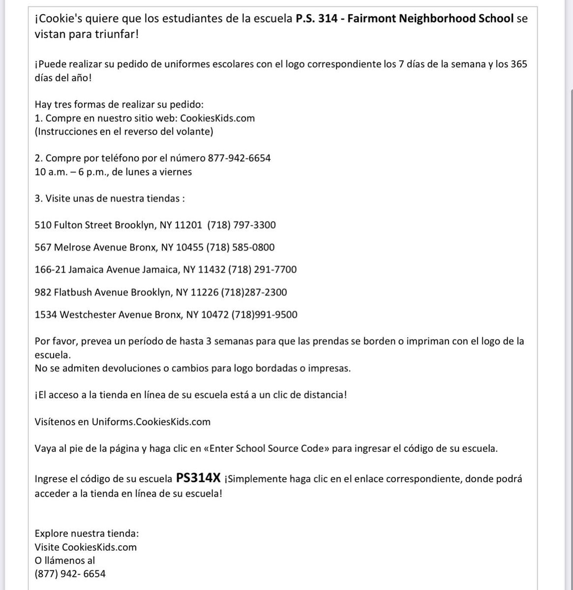 Now you can purchase your child’s uniform at cookieskids.com